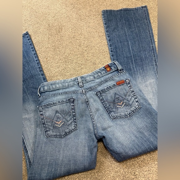 7 For All Mankind Women A Pocket Jeans Flared Wide Leg Dark Wash size 28 - Picture 3 of 7